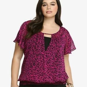 Torrid Pink Leopard Chiffon Top w/ Banded Bottom